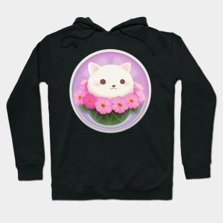 Kitten in a vase of pink flowers Hoodie